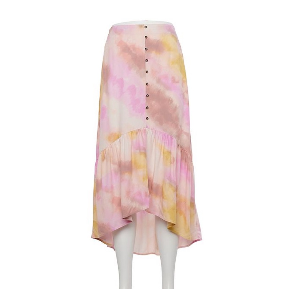 🤑Juniors' Rewind Button Front Flounce Bottom Hi-Low MIDI Skirt🤑